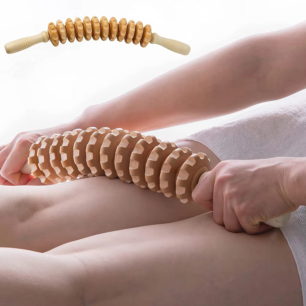 Wooden Cellulite Massage Roller, Handheld Wood Therapy Tool for Body Sculpting, Anti-Cellulite Massager for Legs, Arms, Back