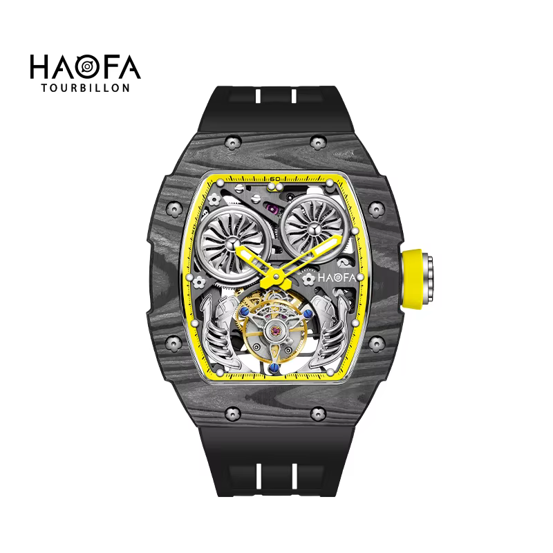 Haofa Double-Spring Drive Flying Automatic Tourbillon Man Watch Mechanical Tourbillon Carbon Fiber Men's Watch Skeleton 1922