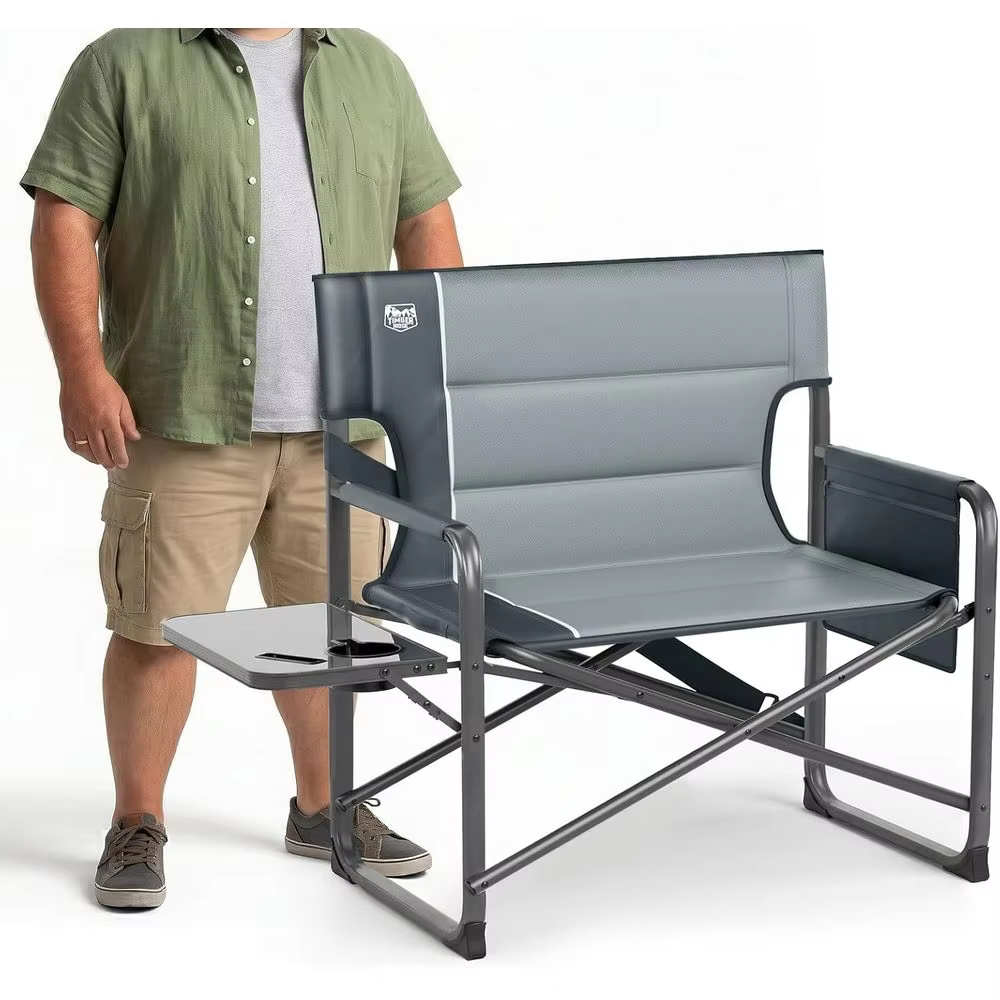 Heavy-Duty Outdoor Director's Chair with 500lb Capacity, Extra Wide Padded Seat for Camping, Sports, and Lawn Use, Grey