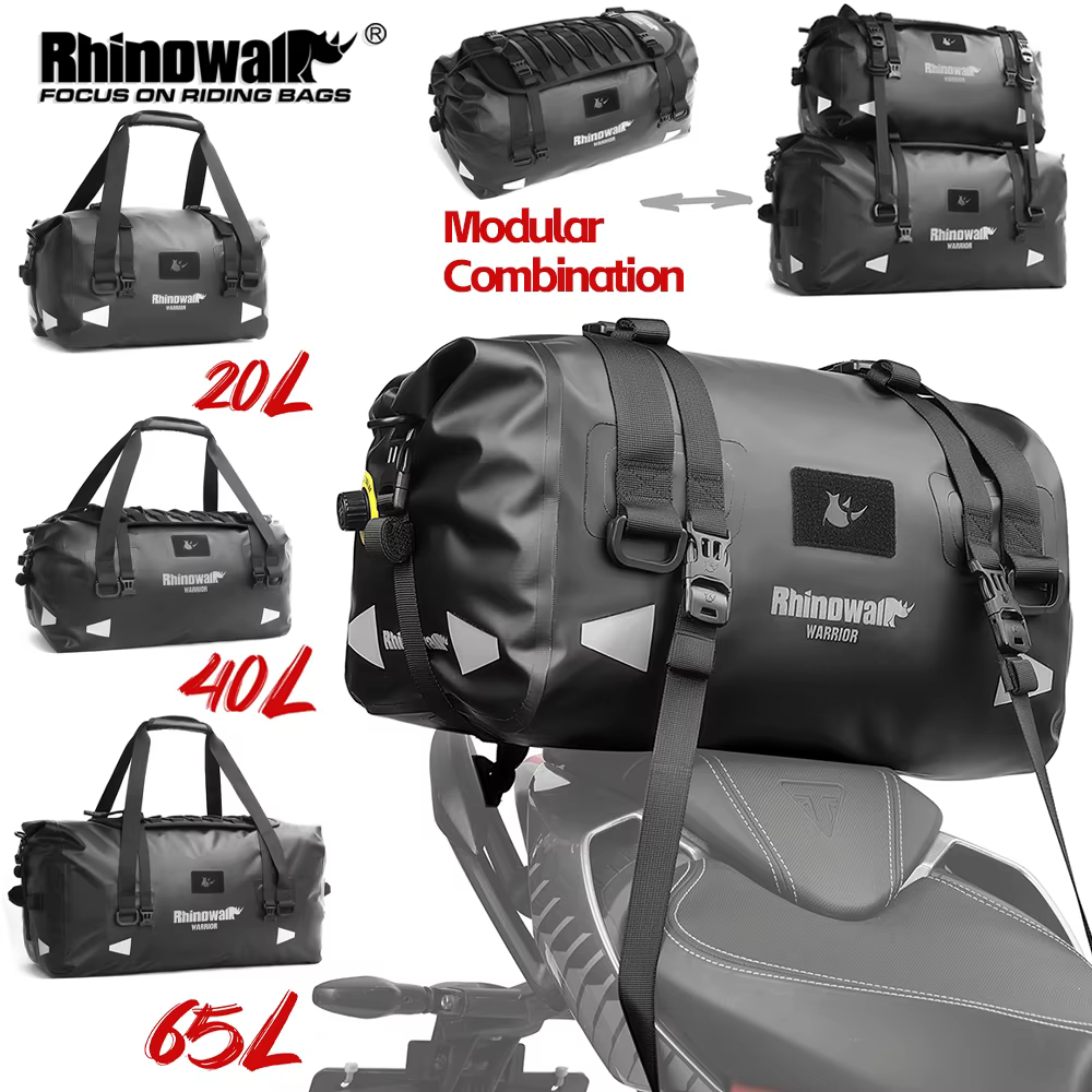 وحيد القرن دراجة نارية السرج حقيبة مقاوم للماء 20L/40L/65L العالمي السلة الجانب حقيبة علوية صندوق أمتعة السفر مزيج مجاني