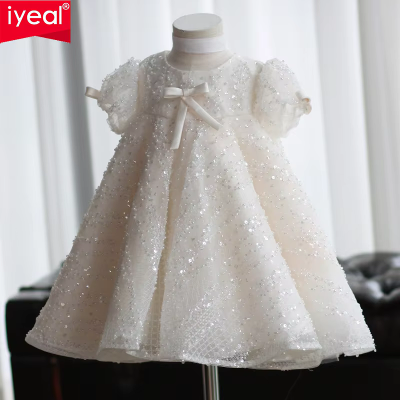 IYEAL 2025 Luxury Sequins Elegant Party Dresses for Girls Eid Wedding Birthday Baby Girls Baptism Easter Dress Children Clothes