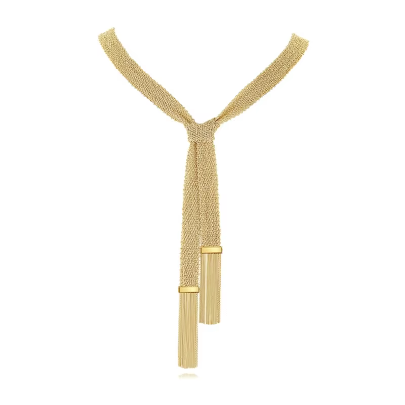 BELLUX Original Design Italian Craftsmanship S925 Silver K Gold Luxury Lace Scarf Chain Long Tassel Necklace