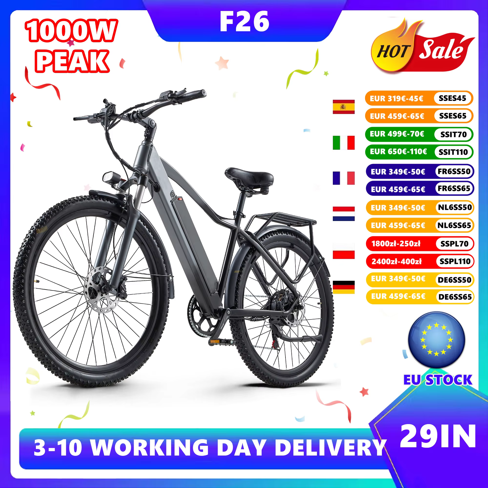 29''/27.5INCH Electric Bike PEAK1000W Motor Mountain EBIKE,Hydraulic Brakes,48V 18Ah Battery All-Terrain Electric bike,Oil Brake