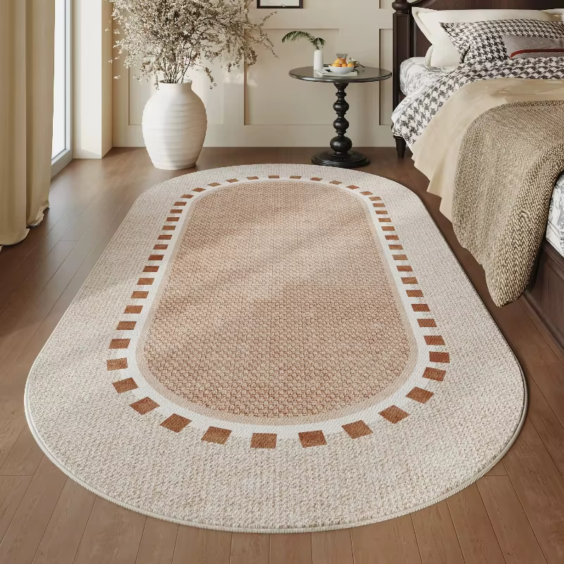 Retro Log Style Carpets for Living Room Minimalist Bedroom Decor Carpet Artistic Oval Bedside Rug Washable Home Thick Floor Mat