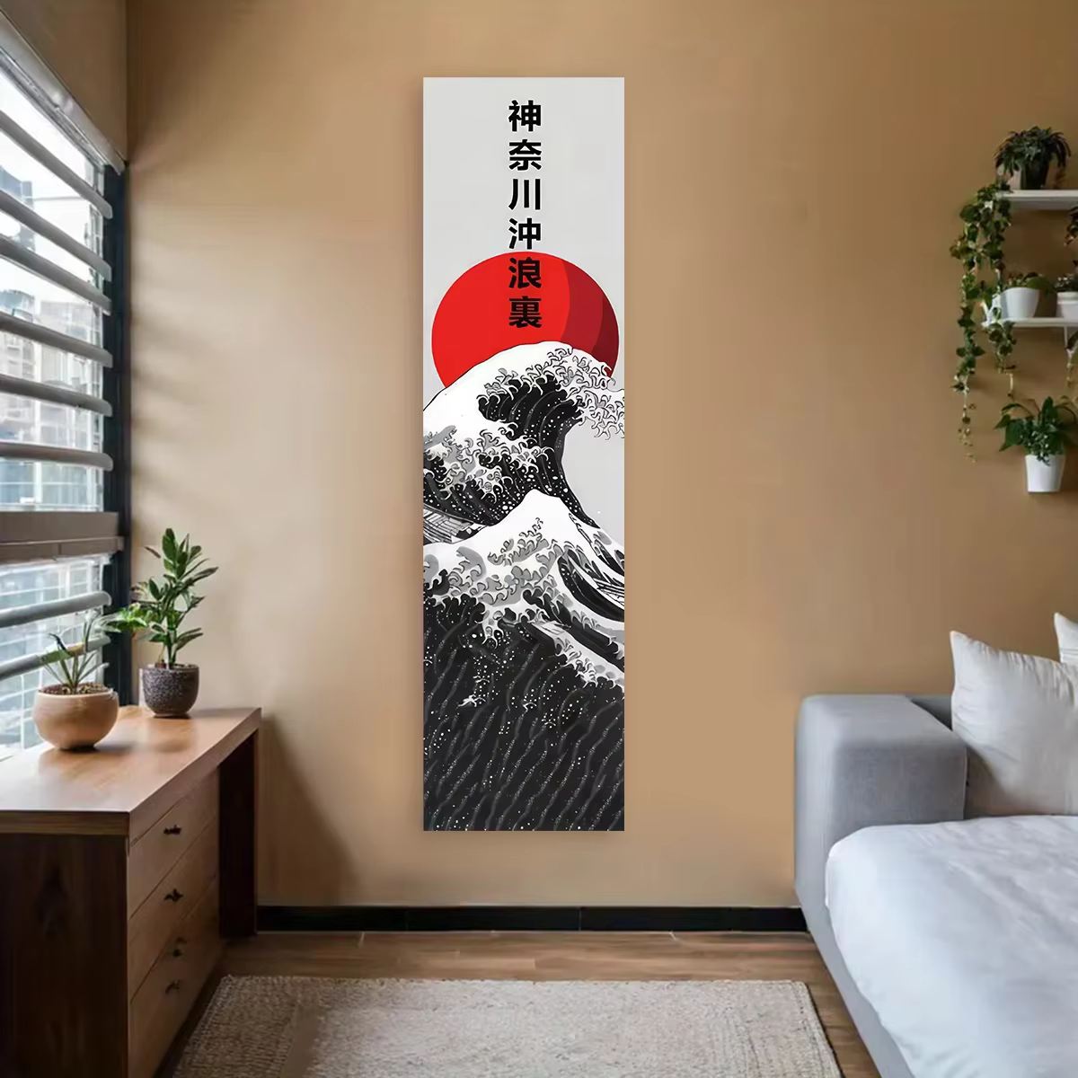 VIKAMA Japanese Wave Wall Decoration Tapestry Red Sun And Waves Landscape Aesthetic Tapestry Home Wall Decoration Hangings