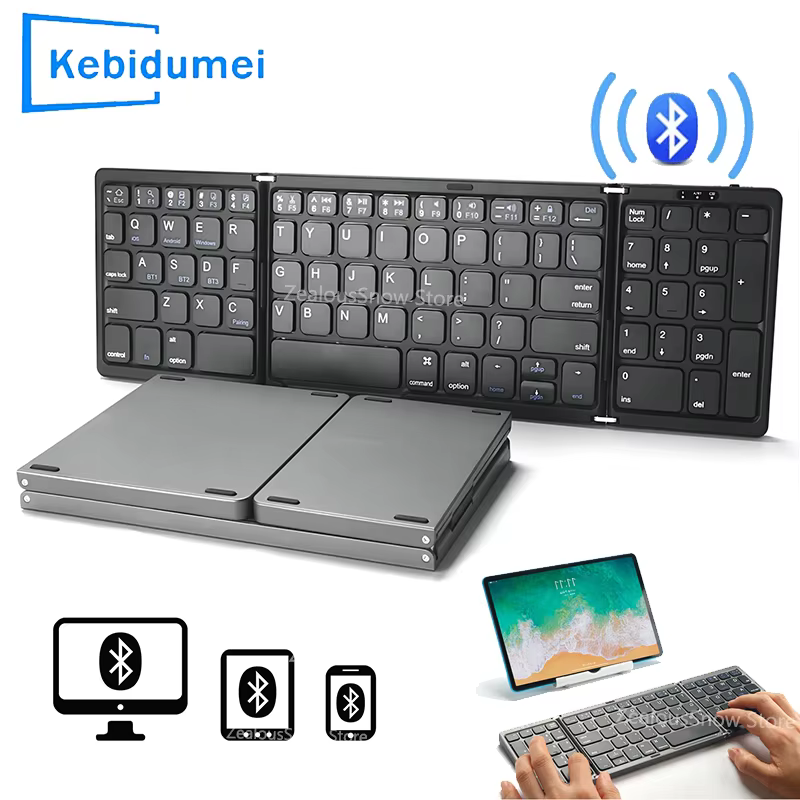 Folding Wireless Keyboard Mini Bluetooth Keyboard For Windows Android IOS Travel Computer Multi-Function Button Numeric Keypad