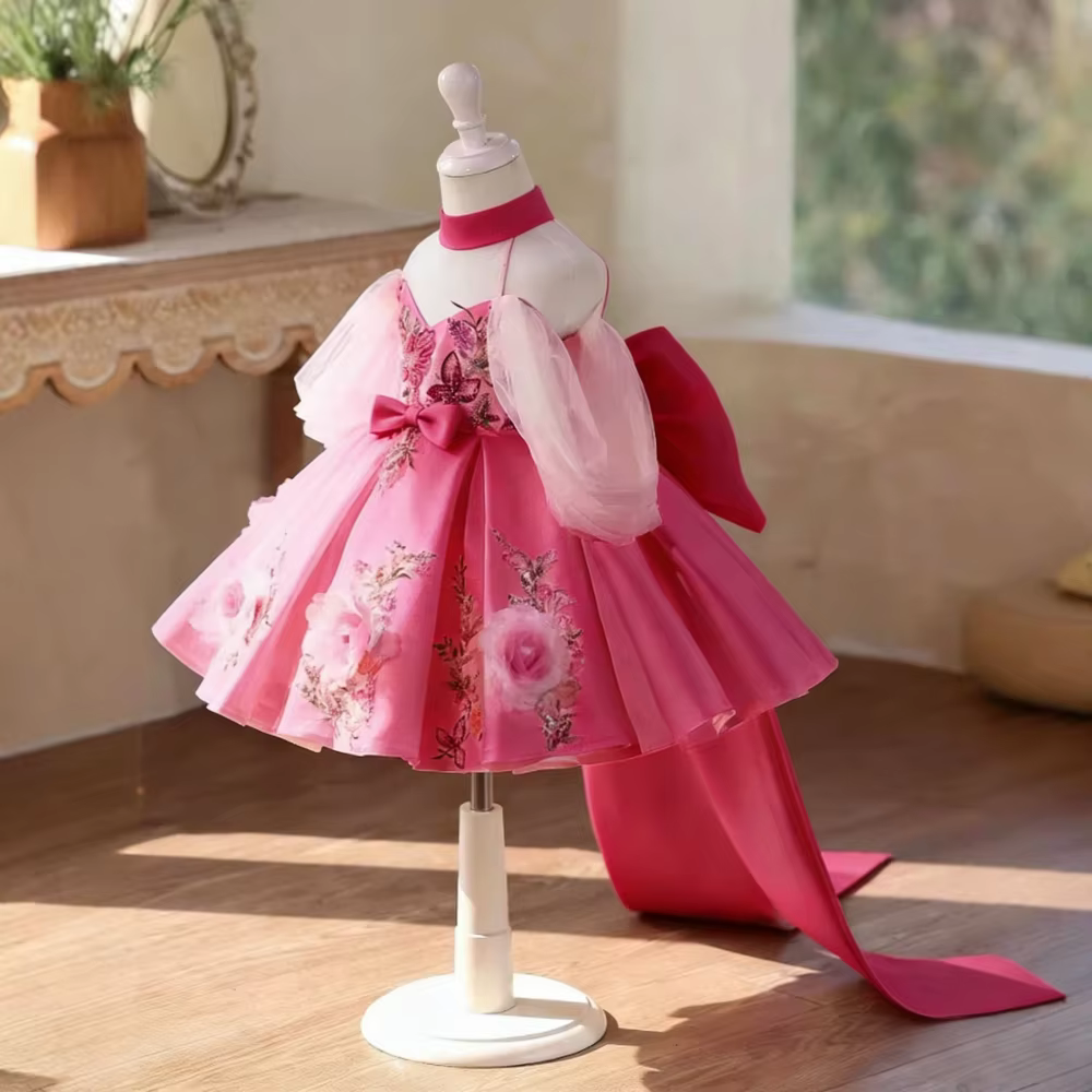 2026 Girls Fashion Floral Birthday Performance Gown Formal Party Kids Celebration Outfit Princess Dress Children Pageant Host