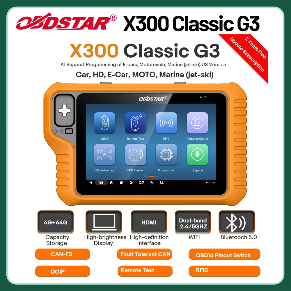 OBDSTAR X300 Classic G3 (KEY MASTER G3) Key Programmer with Built-in CAN FD DoIP Supports Car, E-Car, HD, Motorcycle,Marine IMMO