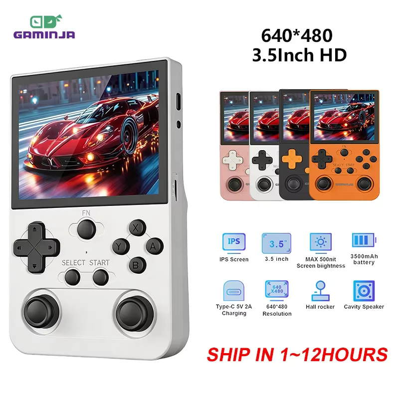 GAMINJA ANS12 Handheld Game Console Portable Pocket Player 64GB 3.5 Inch IPS Screen 17000 Built-in Games Perfect Gift for Boys