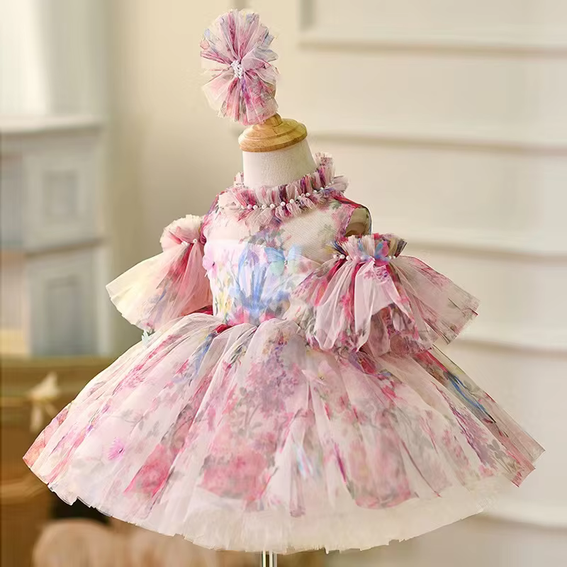 European and American Princess Dress Girl's One Year Old Dress Stylish Fashion Original Birthday Dress Flower Color Piano Dress