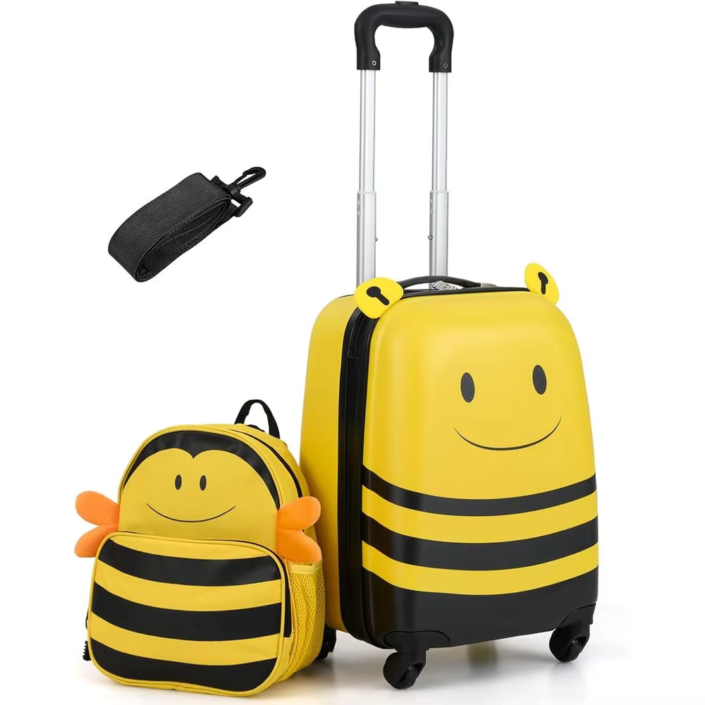 Compact 18 Rolling Suitcase Set for Kids with Backpack, Safety Harness, Name Tag, Ideal for Toddler Travel