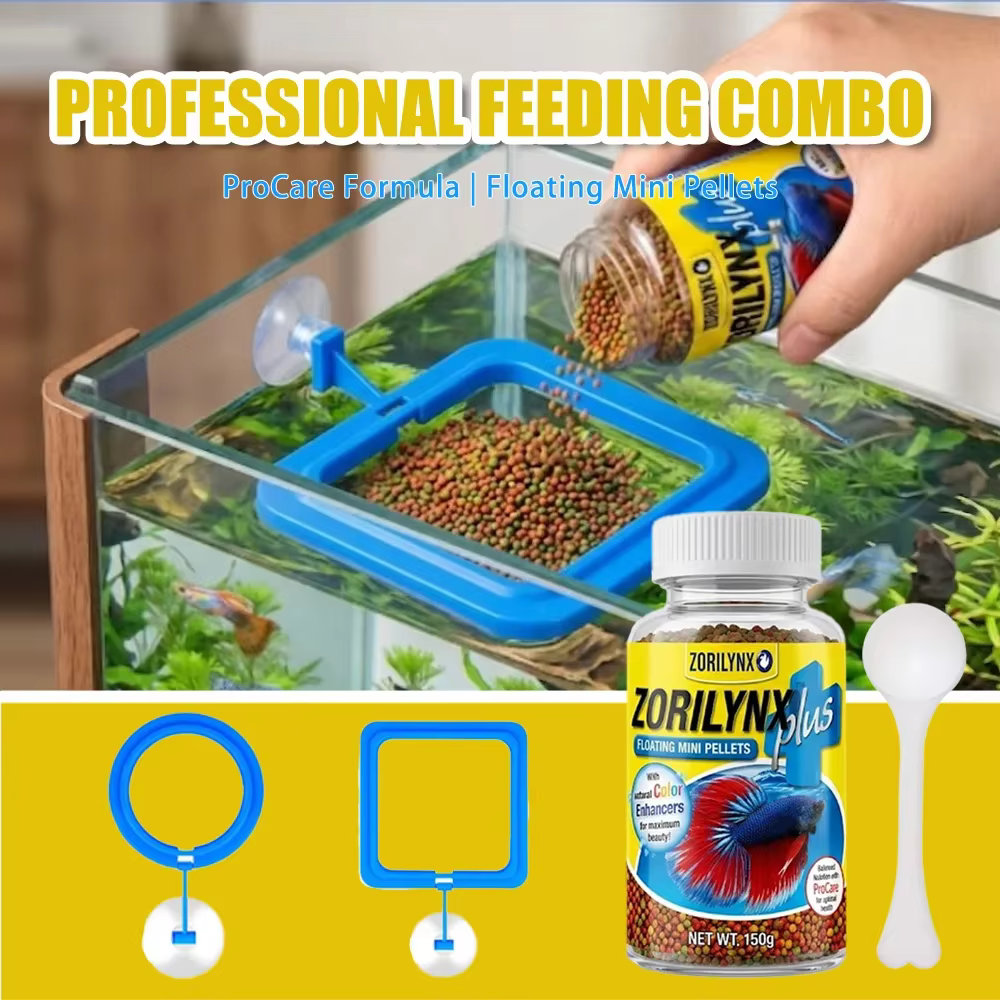 Betta Fish Food Floating Mini Pellets with Aquarium Feeding Ring Station Color Enhancer Tropical Fish Food Kit ZORILYNX