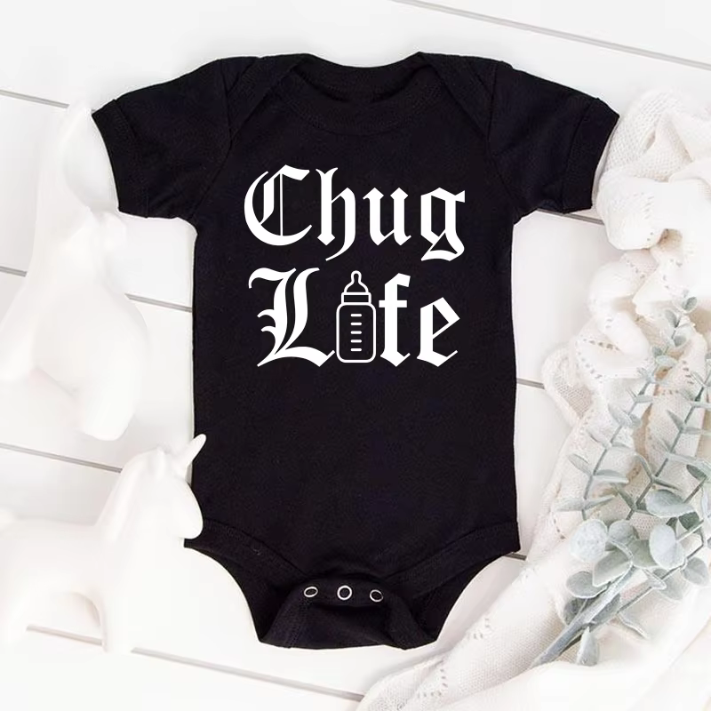 Chug Life Funny Milk Bottle Printed Newborn Baby Bodysuit Short Sleeve Infant Girls Rompers Summer Toddler Boys Ropa Clothes