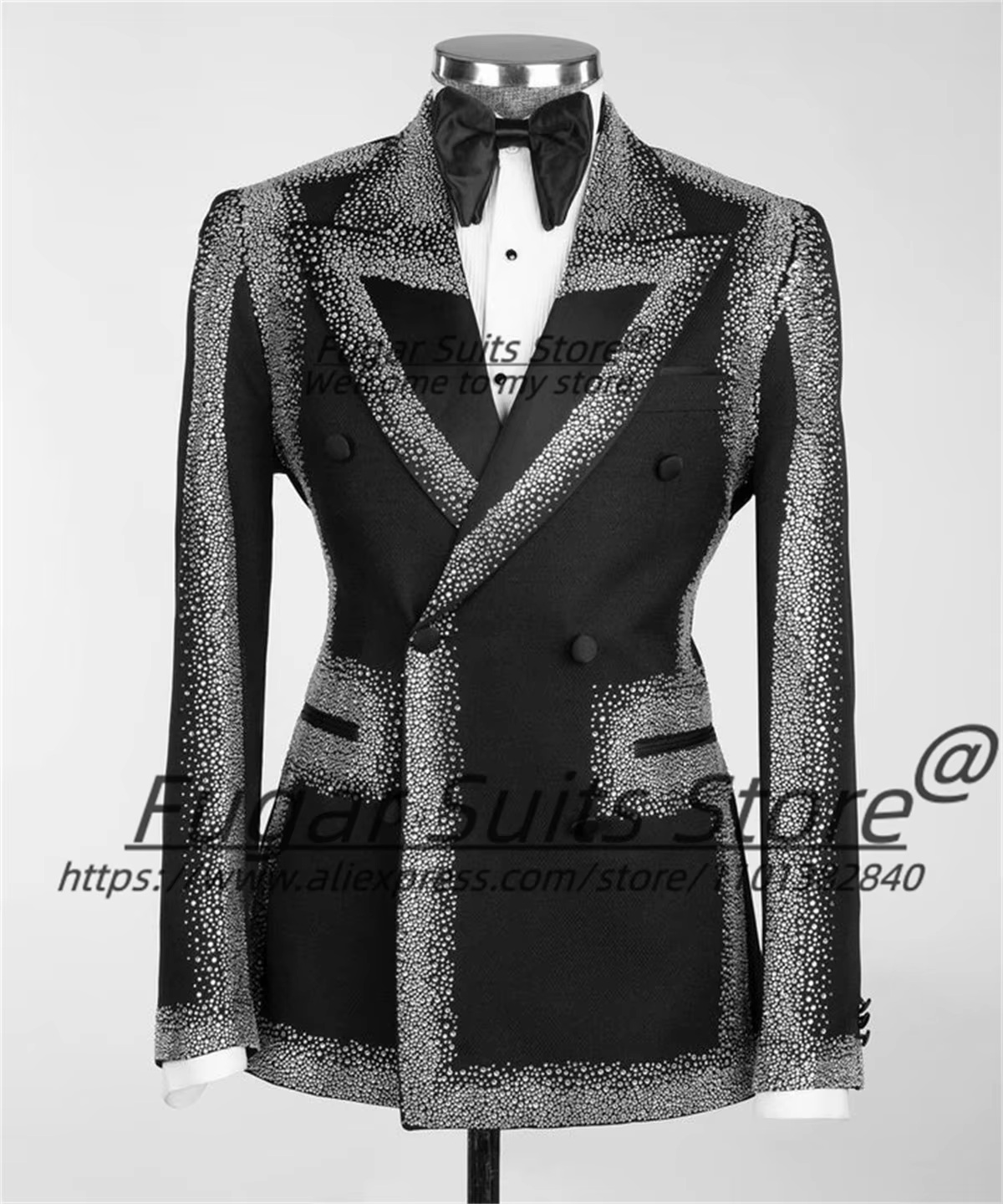 Shiny Magnificent Diamonds Men Suits Tailor Made Peak Lapel Groom Tuxedos 2 Pieces Sets Handsome Male Blazers Prom Costume Homme