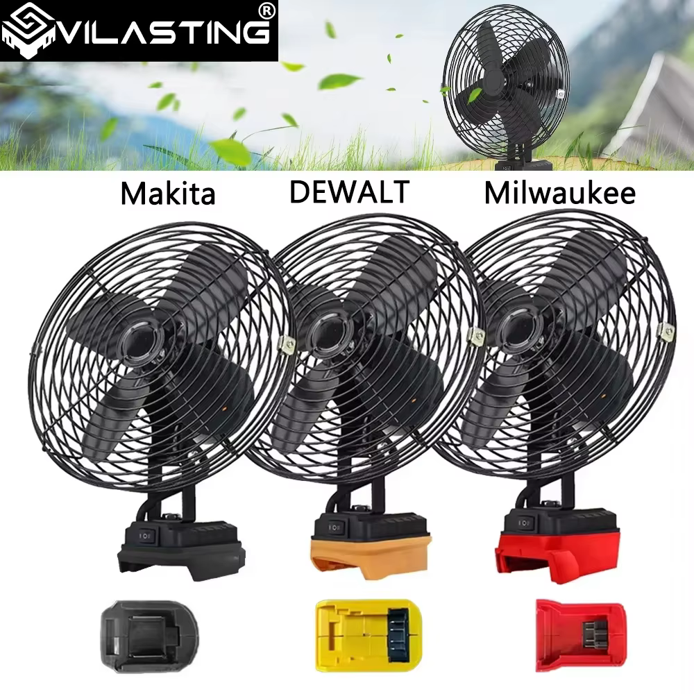 6/8In Camping Fan Outdoor Fishing Wireless Desktop Portable Metal Fan Strong Wind Fan For Makita/Dewalt/Milwaukee 18V BatteryPin