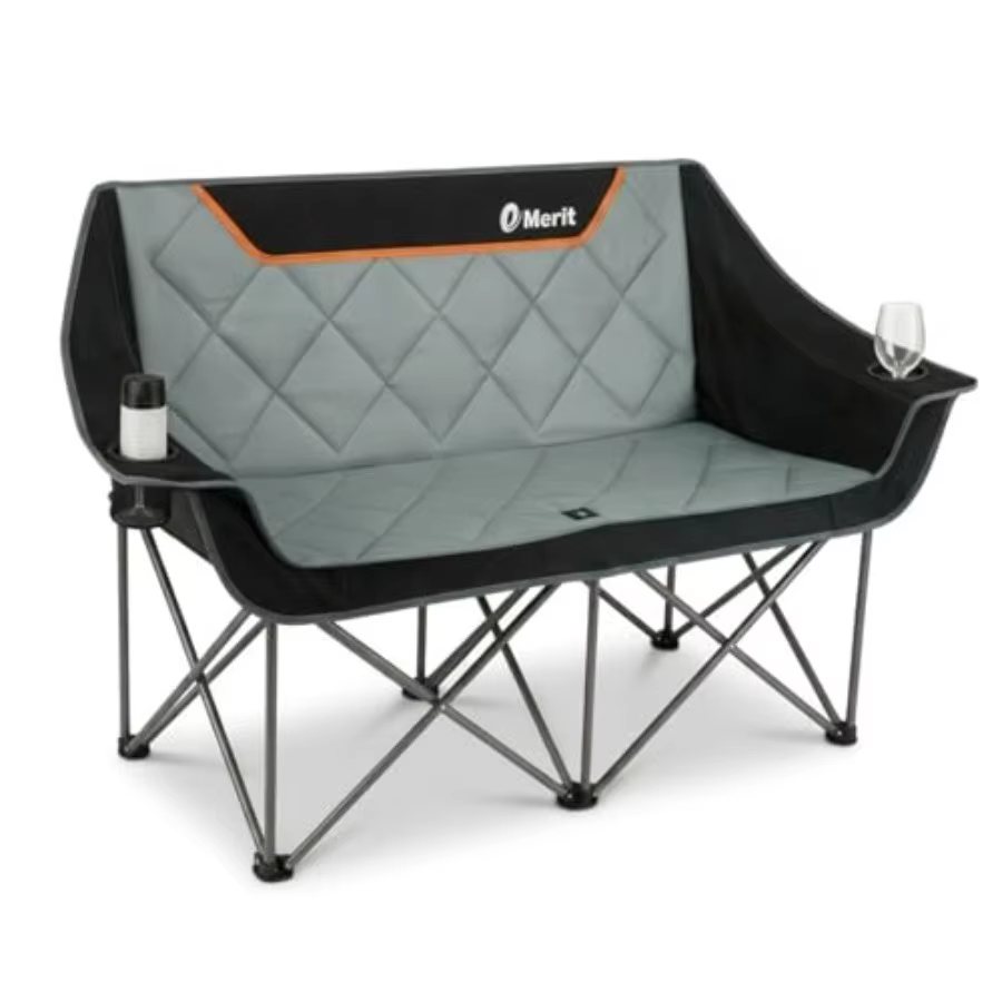 Oversized Fully Padded Camping Chair for Outdoor Lawn Sports Events, Heavy Duty Steel Frame Black, 650LB Capacity Quad Fold Dou