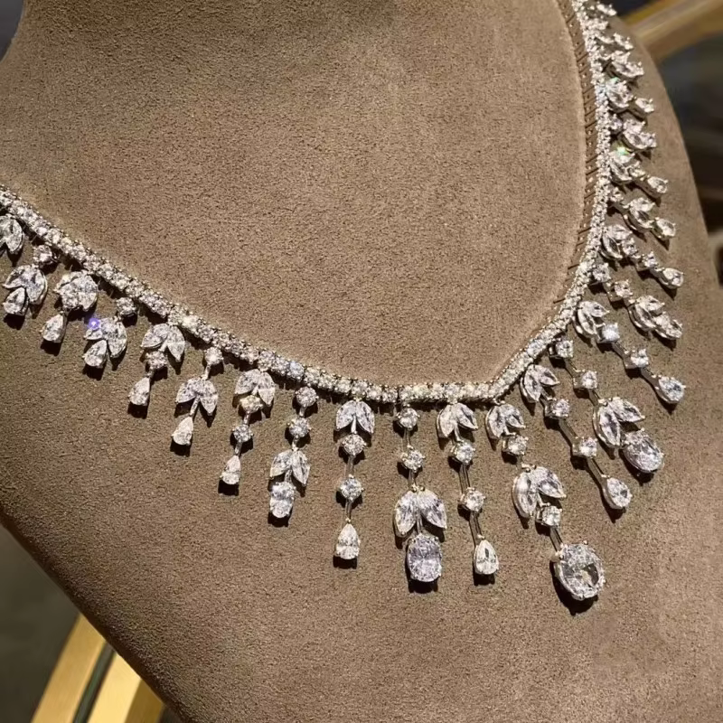 ZOCA 100% 925 Sterling Silver Full of Zirconia Gemstones Choker Drop Necklace for Women Wedding Party Fine Jewelry