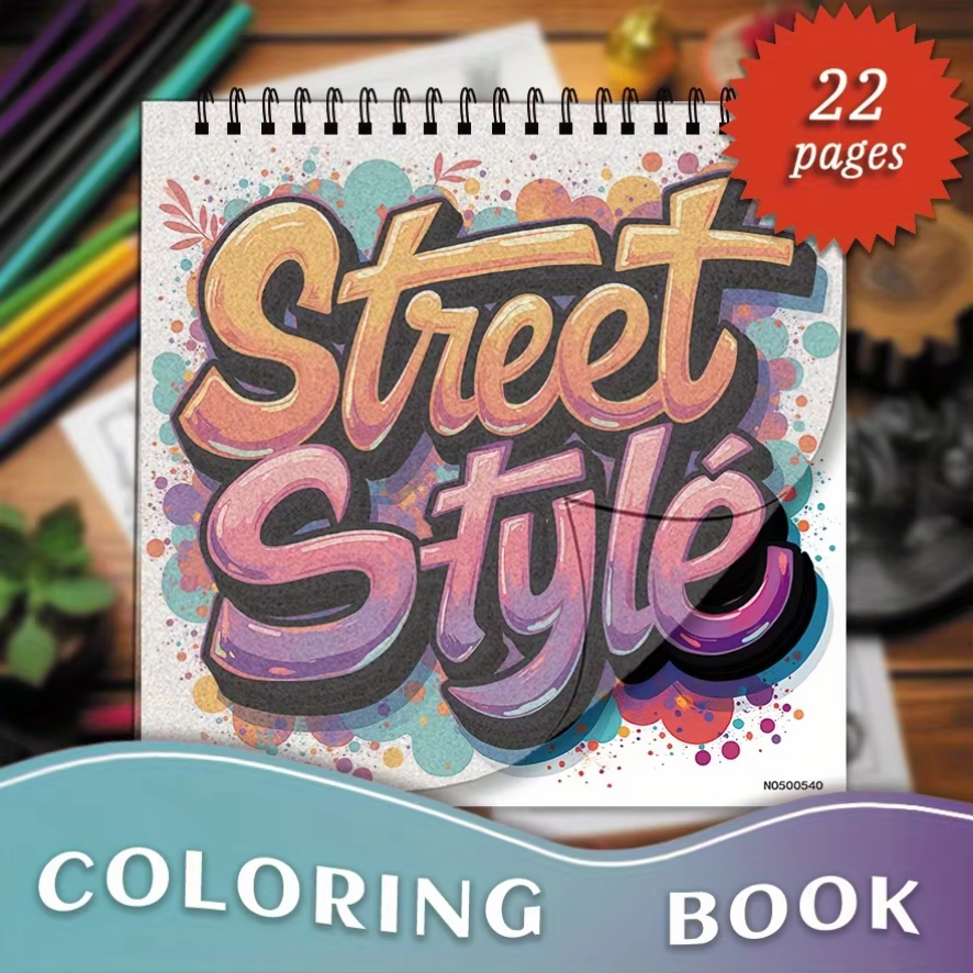 Adult Street Style Coloring Book - 8.27×8.27 Inches, 22 Pages. Vibrant Graffiti - style Lettering. Trendy Gift