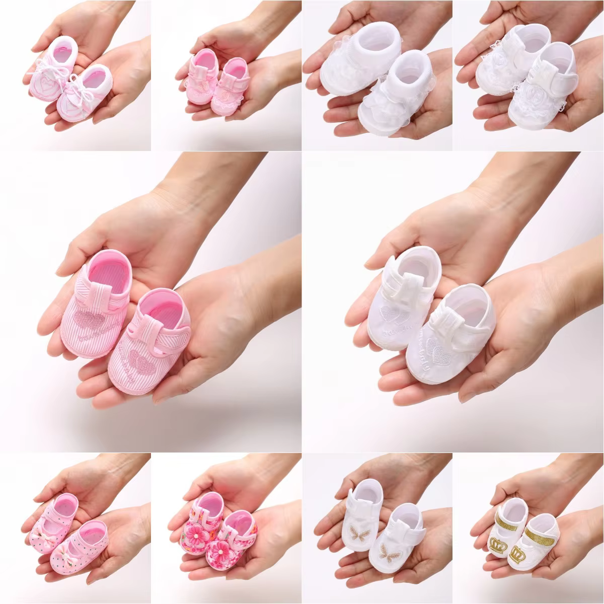 Newborn Baby's First Baptist Shoe: Newborn Boys and Girls' White Baptist Shoes Soft Sole Walking Shoes Multiple Styles-9CM/10CM