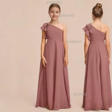 Elegant Junior Bridesmaid Dress For Girls Party Birthday Chic One-Shoulder A-Line One Shoulder Chiffon Dresses Kids Clothes