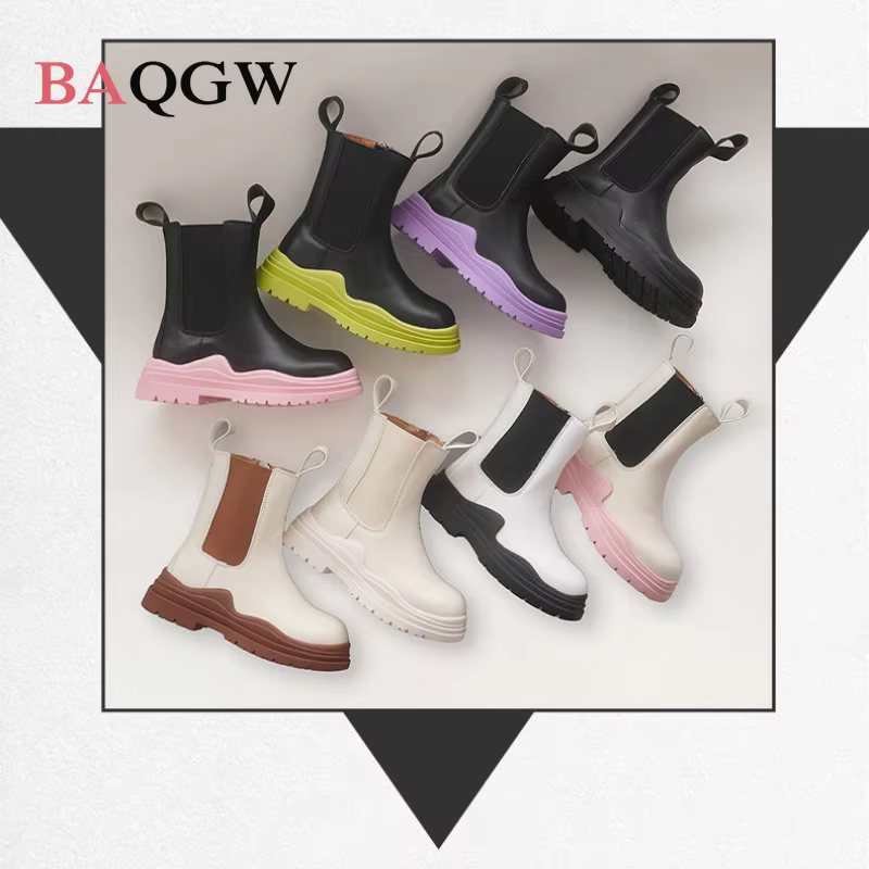 Kids Boots 2022 Autumn Children Fashion Casual Ankle High Top Chelsea Boots for Baby Girl Shoes Waterproof Thick Sole Platform