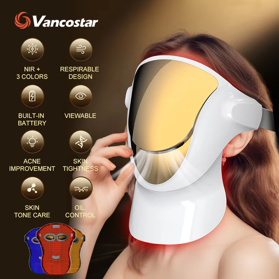 NIR LED Face Mask Red Light Therapy Respirable 3 สี 807 โคมไฟ Anti-Aging Acne Treat ลดริ้วรอย Full Facial คอ Care หน้ากาก