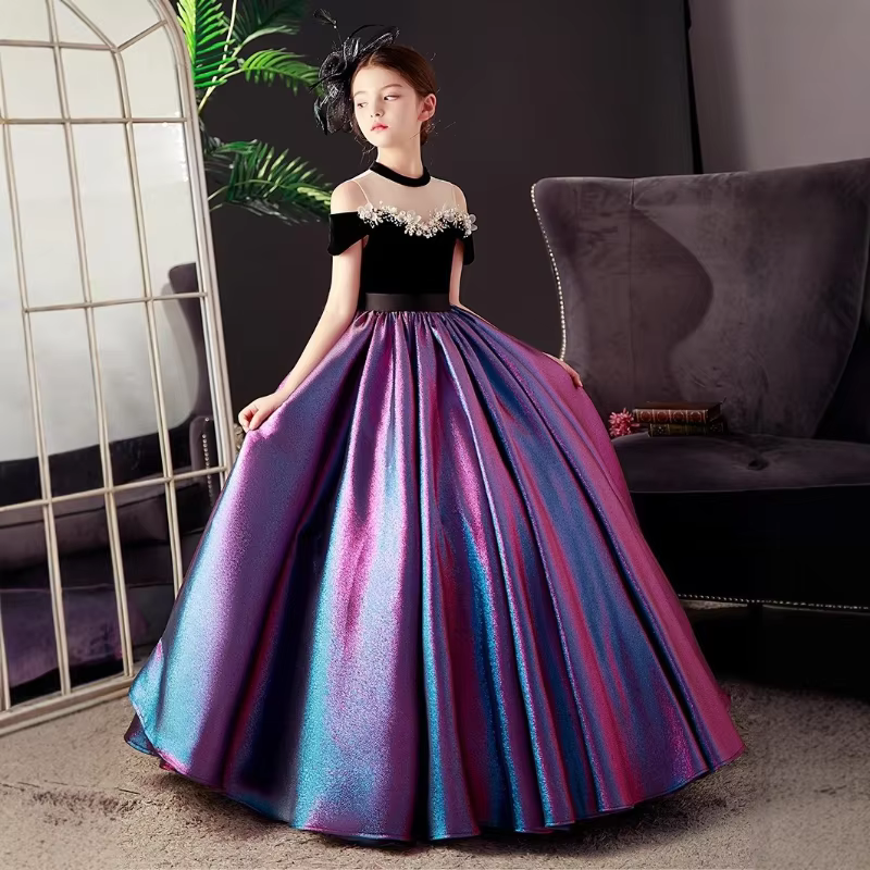 New Black Girls Host Pageant Elegant Princess Dress Model Birthday Long Party Gown Children Formal Attire Celebration Outfit