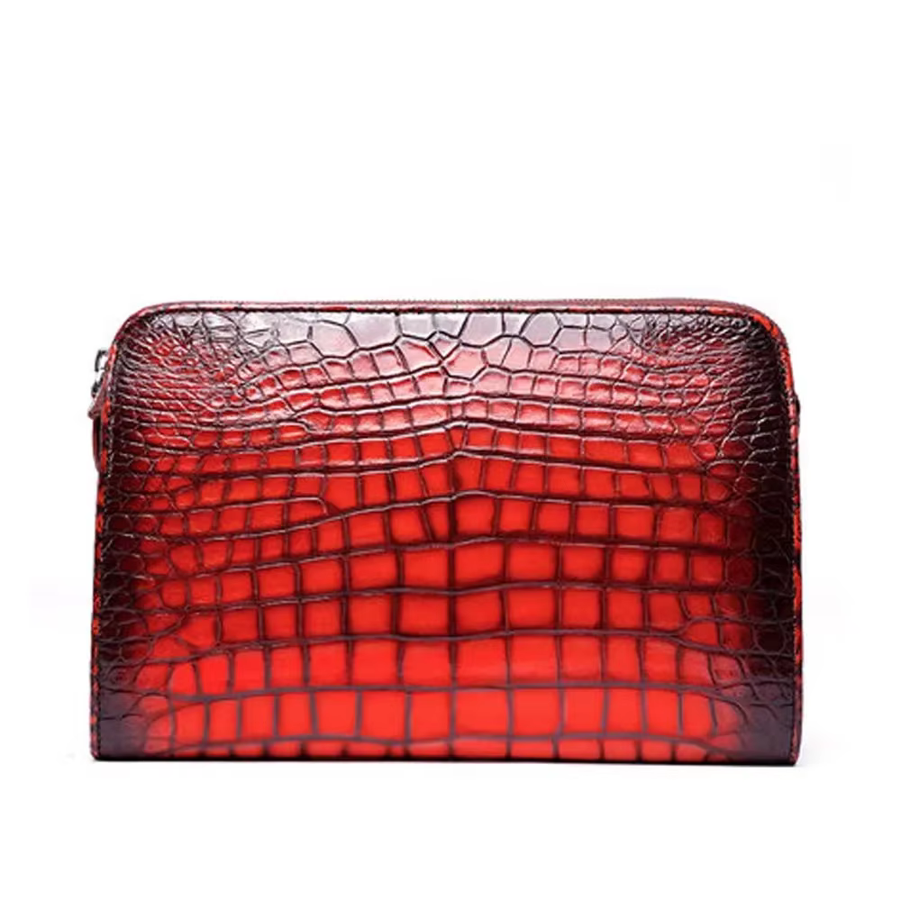 ouluoer new arrival men clutch bag  wine red  brush color male clutch   crocodile bag
