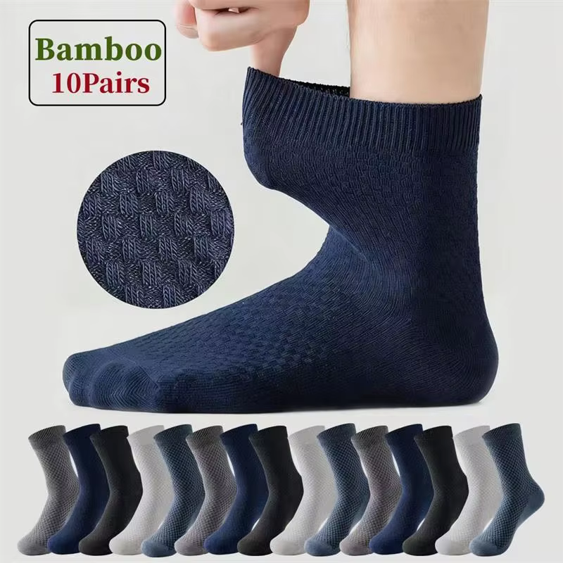 10Pairs/Lot Men's Bamboo Socks Comfortable Breathable Casual Business Men's Crew Socks High Quality Mid-calf Socks Size EU38-45