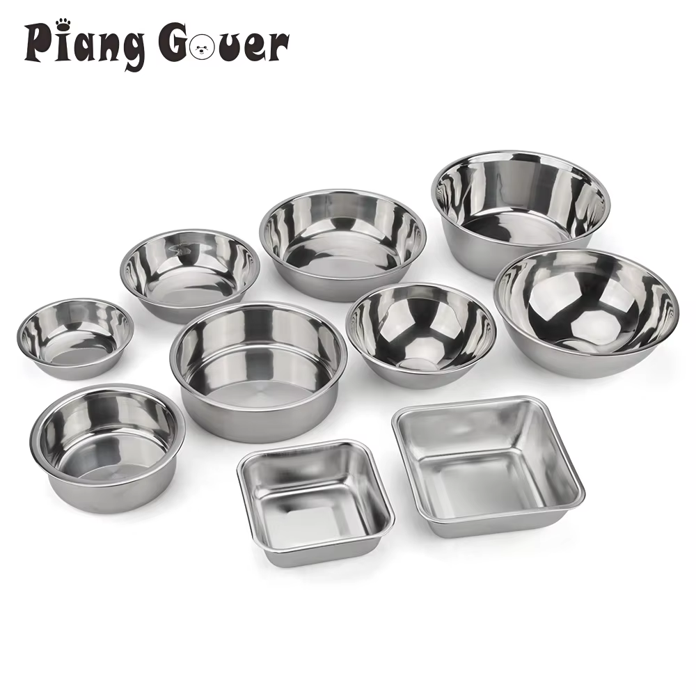 Bol rond rectangulaire en acier inoxydable pour chien et chat, bol de nourriture pour animaux de compagnie, pour petits, moyens et grands chiens