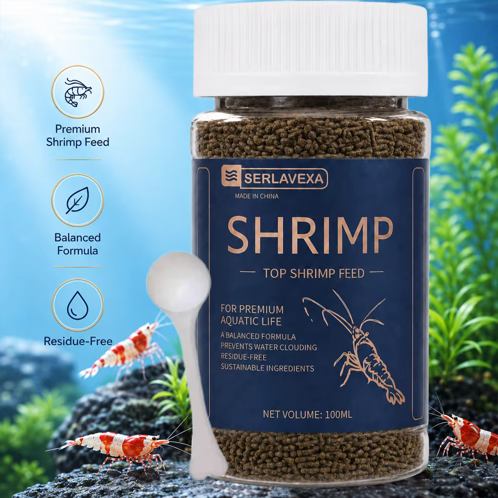Alimento Nutritivo de Alto Cálcio para Camarões de Aquário, Ração Diária para Camarões de Casca Preta e Pequenos Camarões de Estimação com Colher de Alimentação