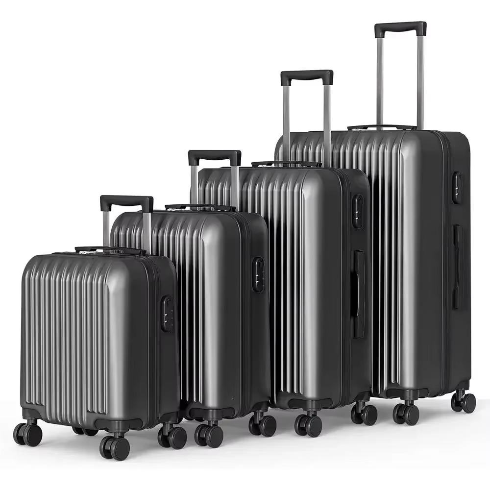 Travel Hardshell Luggage Set with Spinner Wheels, Carry-On Size, Includes Cover & Hanger (Wave Black)