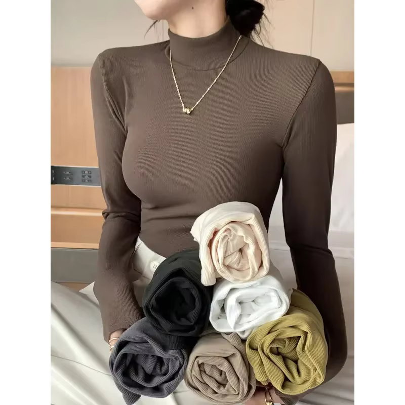 2025 New Knitted Half-turtleneck Pullovers Women Bottom Shirts Sweater Jumper Elegant Korean Fashion Long-sleeved Tops Knitwear