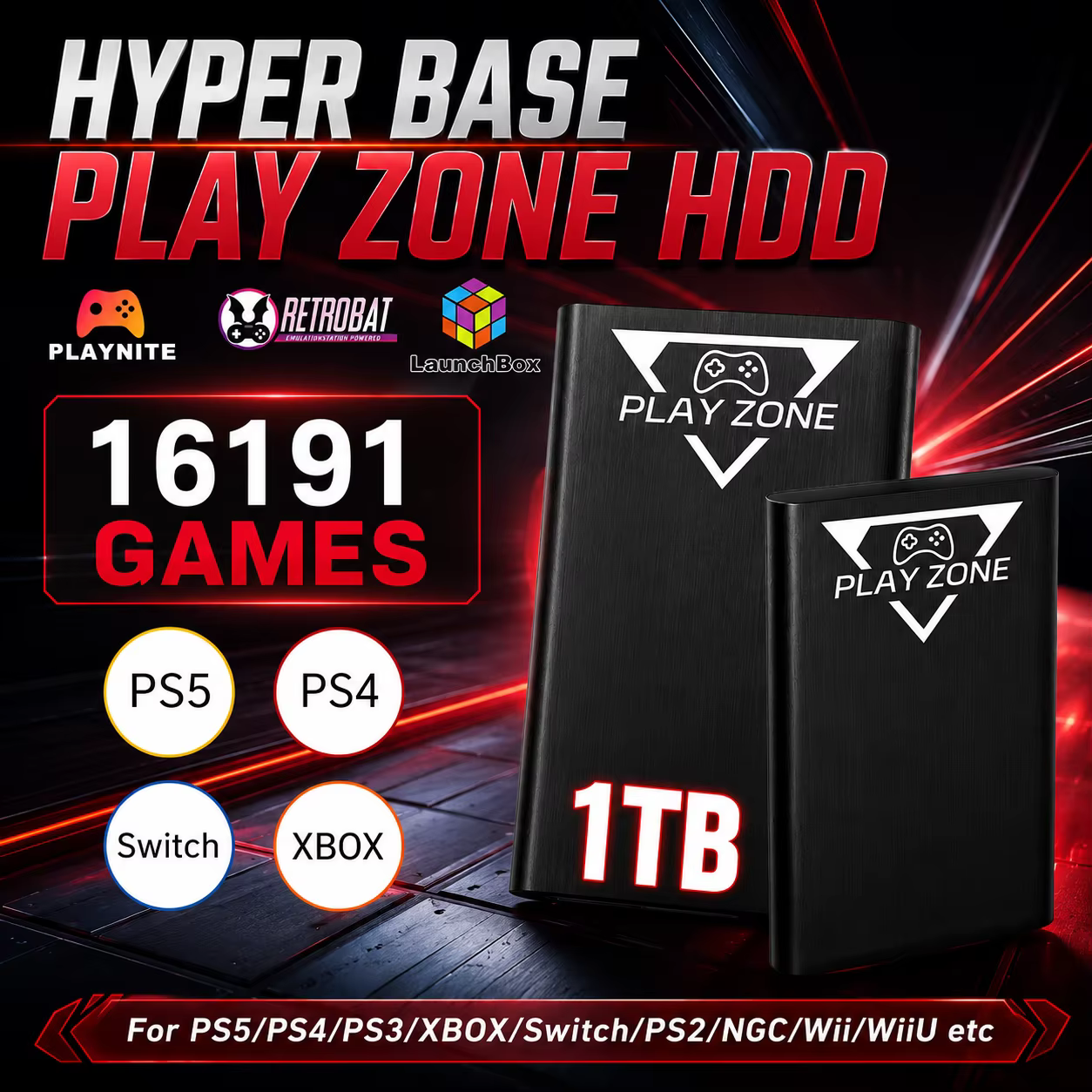Playzone 1TB Gaming HDD With 16191 Retro/PC Games  3 System in 1 Retro Game Console For PS5/PS4/PS3/Xbox/Switch/WII/WiiU for PC
