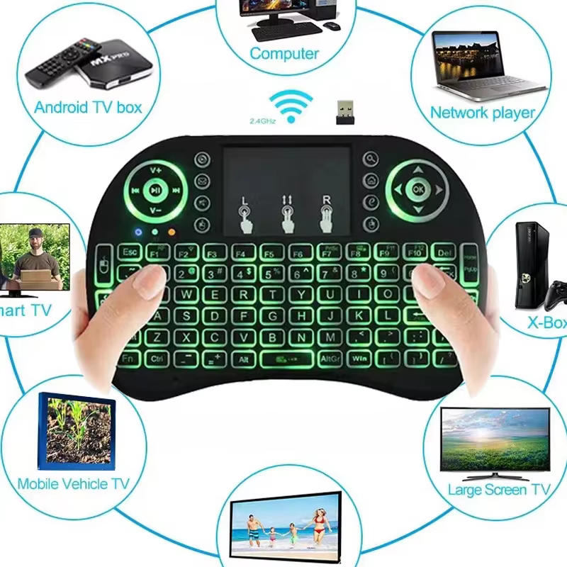 Wireless Mini Backlight Keyboard English Russian Spanish 2.4G Air Mouse Remote Touchpad for Windows Android TV Box Digital I8