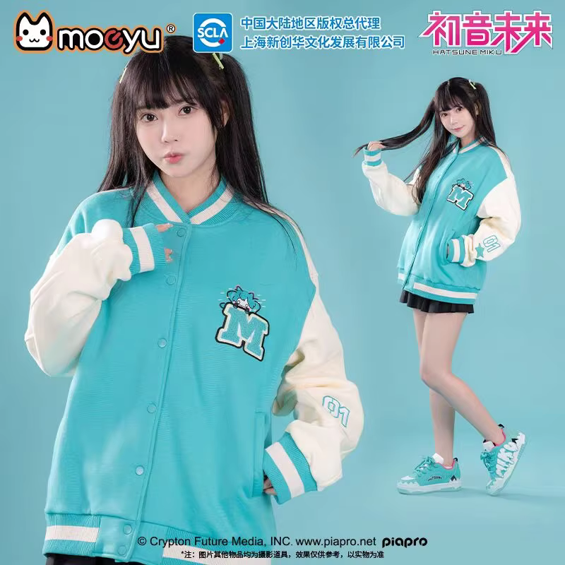 Hot Moeyu Hatsune Miku   Bite Bite Series College Style Couple Baseball Jacket For Men And Women Miku Anime Peripheral Gift