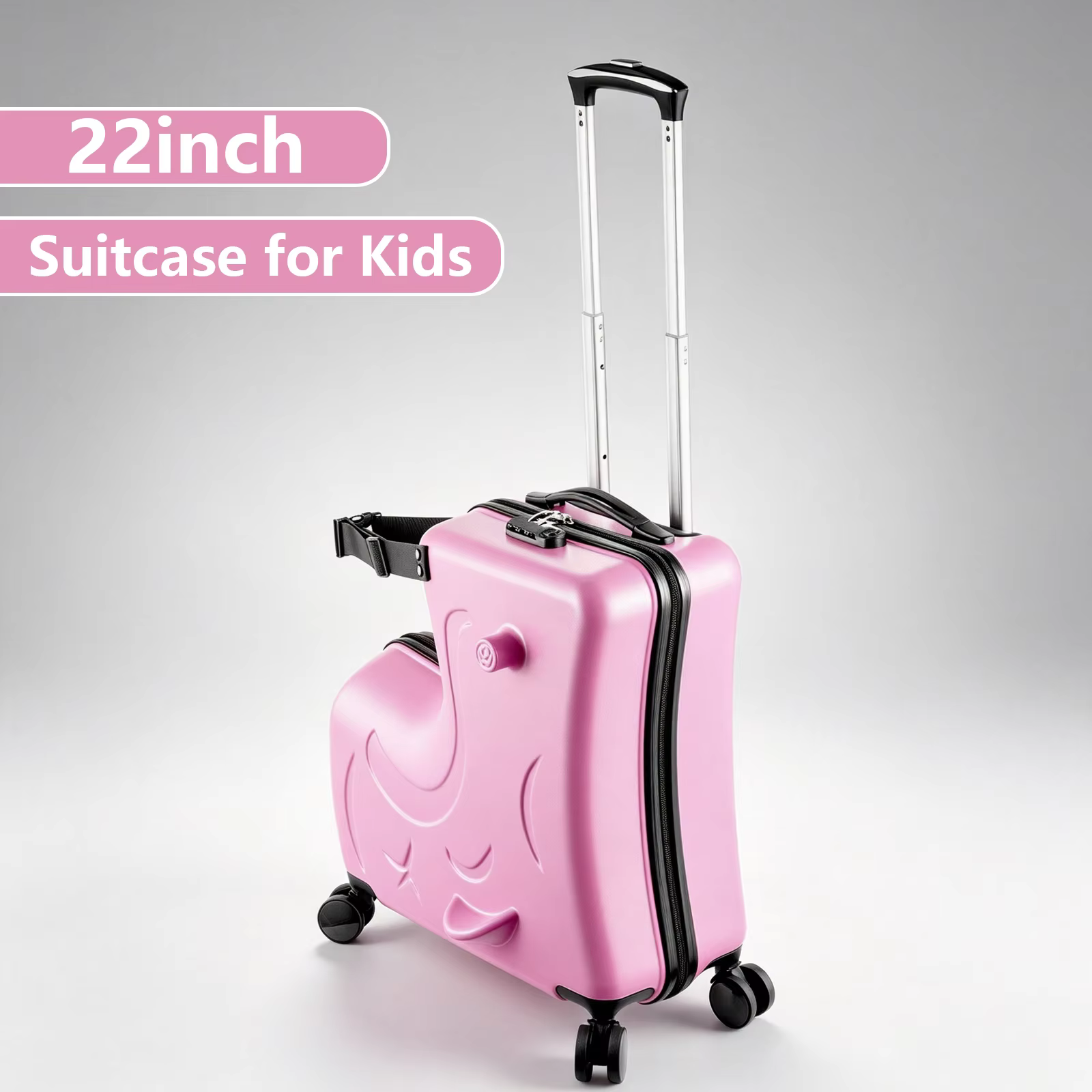 22Inch Kids Ride-On Luggage, 55.8x50x25cm Carry-On Suitcase with Upgraded Matte Finish, Children‘S Travel Suitcase with Adjustable Safety Belt & Silent 360-Degree Spinner Wheels, Toddler Ride-On Troll
