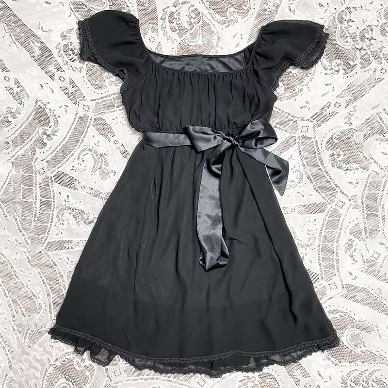 Streetwear Lace Unique Y2K Dress Bowknot Harajuku Frock Fashion Goth A-line skirt Vintage Punk Casual Skirt Hip Hop Braces skirt