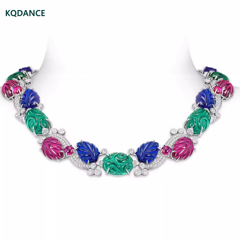 KQDANCE  Luxury Solid 925 Silver With Carbon Diamond Synthetic Gemstone Colorful Fruit Necklace for Women Fine Jewelry