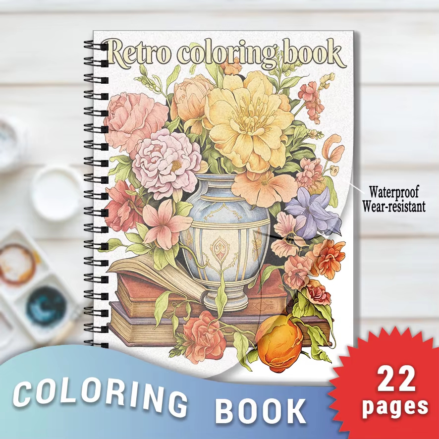 Vintage Kitchen with Cat Retro Adult Coloring Book - 8.3×11.2 Inches, 22 Pages. Ideal for Warm Home Scene Admirers
