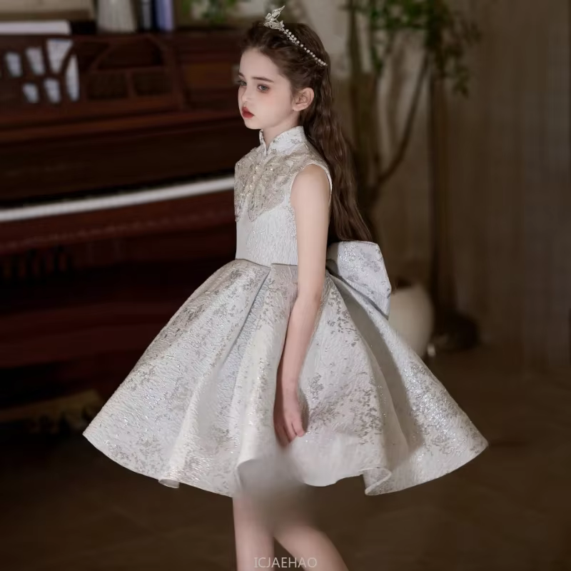 Wed Dress 2025 ChildrenPerformance Outfit Formal Party Wear Costume Girls Host Short Princess Gown Kids Clothes Piano Recital