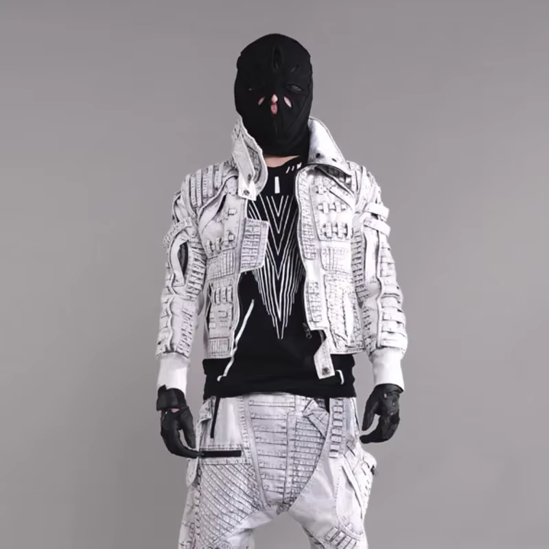 Waste Soil Dune Style Men's Asymmetrical Distresses Slim Motorcycle Jacket Punk Avant-garde Niche Design Deconstructs Coat