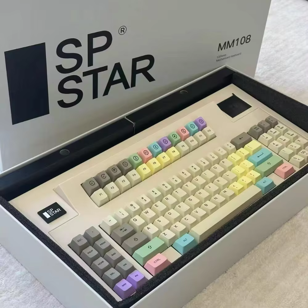 SPSTAR MM108 Mechanical Keyboard Wireless Tri-Mode GASKET Hot-swap Custom Screen Large Size Retro Office Gaming Keyboard Win Mac