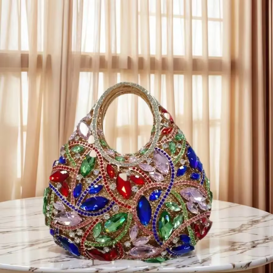 Women Luxury Top Handle Crystal Rhinestone Evening Clutch Bag For Party Wedding Prom