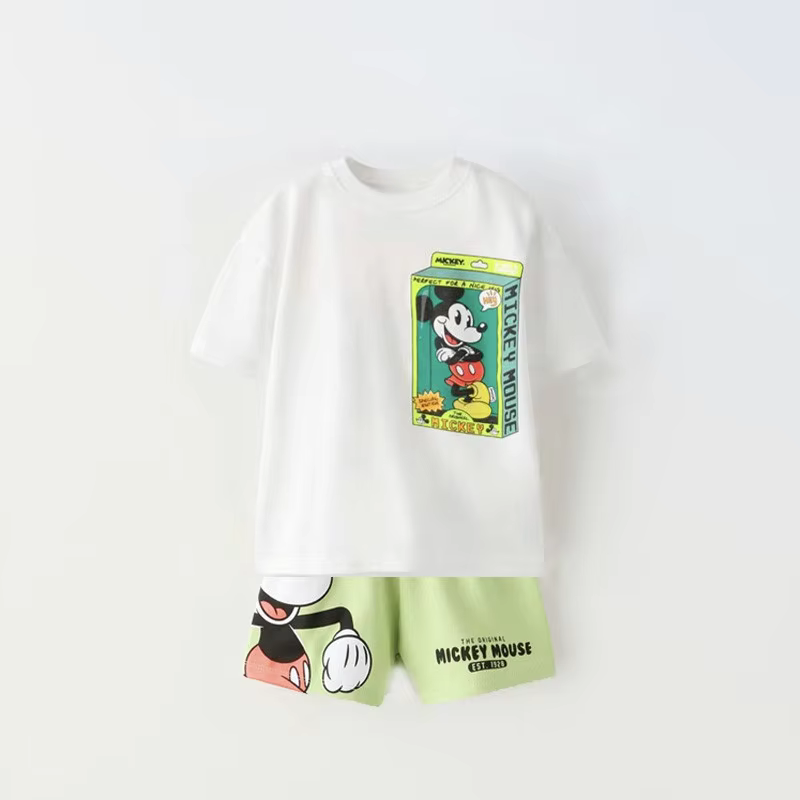 New Short Sleeve Short Tracksuits Boys Toddler Print Round Neck TShirt Outfits Kids Casual Cute Outfits Summer Cartoon Costume