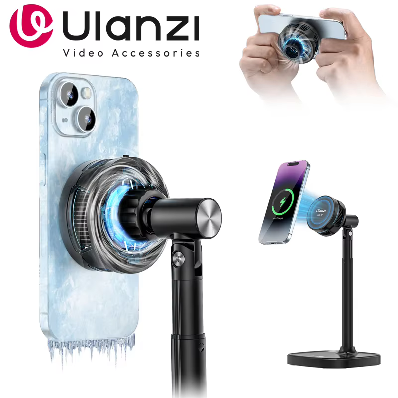 Ulanzi SK-10 3 in 1 Magnetic Cell Phone Stand with Cooling Fan and Wireless Charger for iPhone Height Adjustable Phone Desk Hold