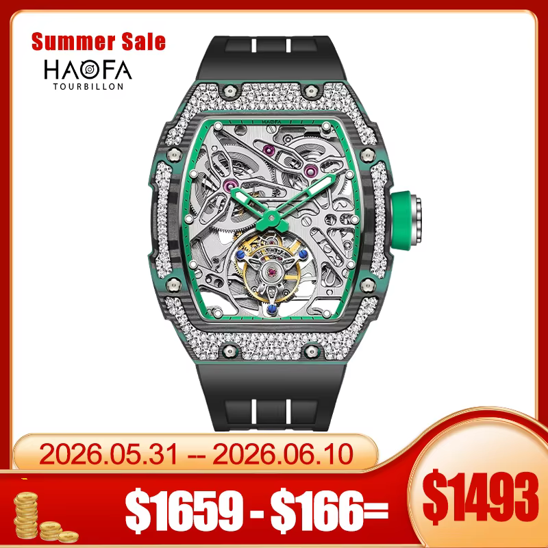 Haofa Automatic Tourbillon Man Watch Carbon Fiber Case Skeleton Mechanical Movement Men's Luxury Watch tourbillon reloj 1901-3