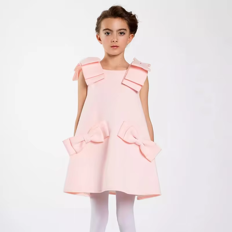 Pink Girls Fashion Vest Princess Dress Korean Style Baby Sleeveless Jumper Birthday Party Outfit Children Pageant Formal Costume