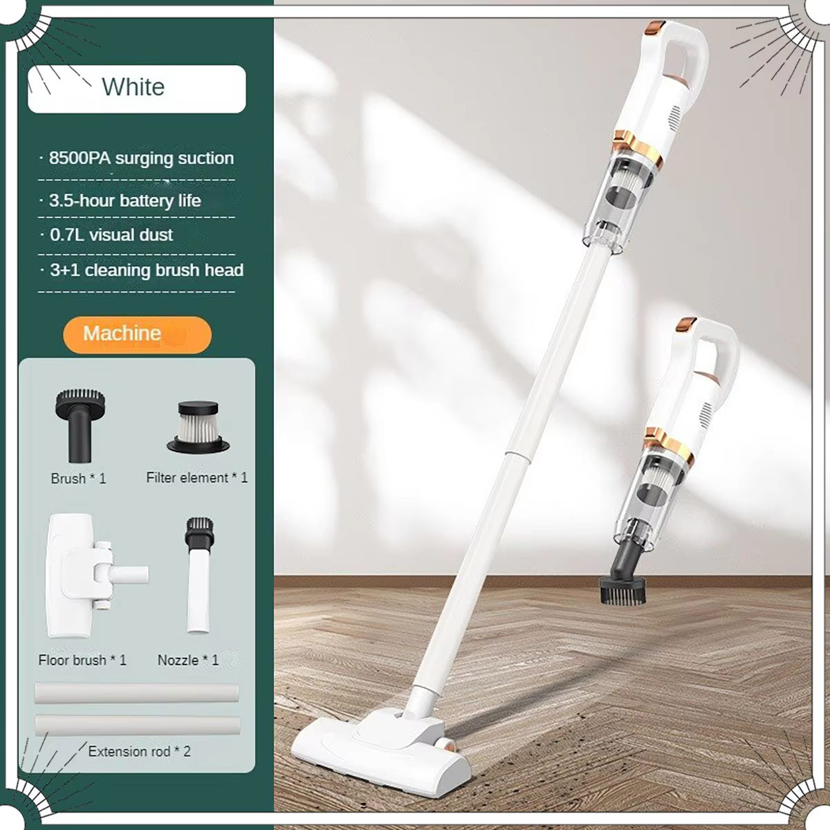 Electric Handheld Vacuum Cleaner Wireless Sweeper 8500Pa Powerful Cordless Home Car Remove Mites Floor Dust Cleaner