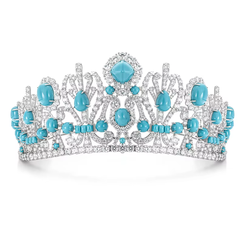 BELLUX Artificial Turquoise Crown Women's Luxury Jewelry Wedding Birthday Party Headwear Banquet Tiaras
